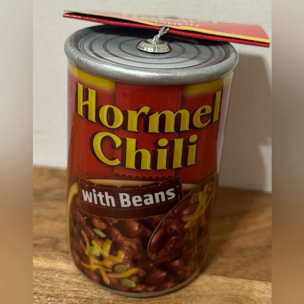RUZ Christmas Ornaments HORMEL CHILI With Beans Novelty Decoupage Faux Food NWT